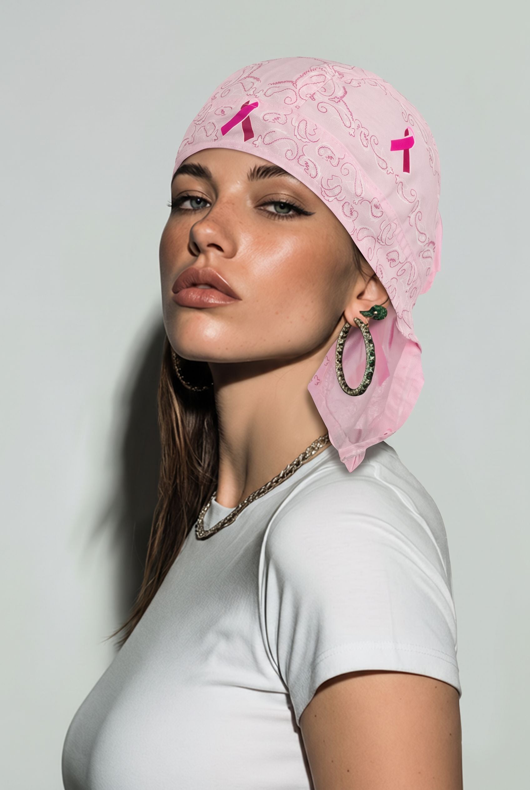 PUGS Pink Paisley Cancer Awareness Doo-Rag Headwrap Cap