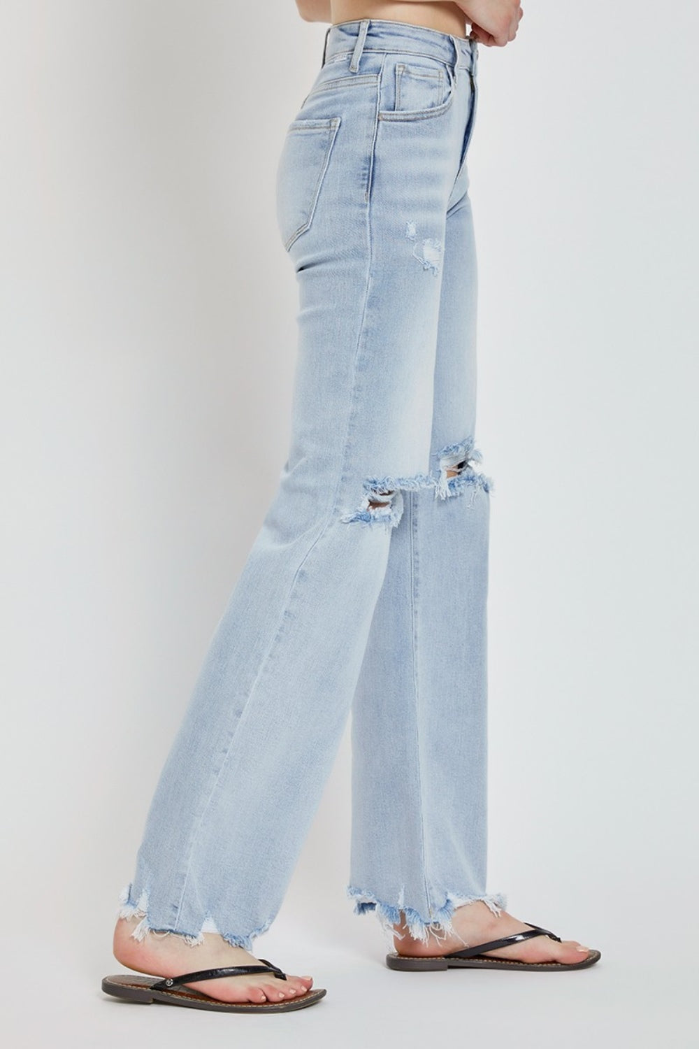 Risen Full Size High Rise Distressed Wide Leg Jeans *