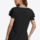 Tie-Neck Layered Flutter Sleeve Blouse