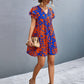 Ruffled Printed V-Neck Short Sleeve Mini Dress