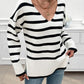 Devine Striped V-Neck Long Sleeve Knit Top