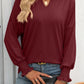 Textured Notched Lantern Sleeve T-Shirt