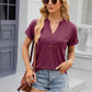 Decorative Button Notched Short Sleeve T-Shirt