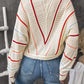 Eyelet Round Neck Long Sleeve Sweater