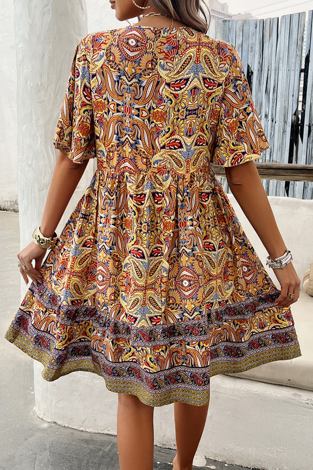 BeyondCute Printed V-Neck Half Sleeve Mini Dress