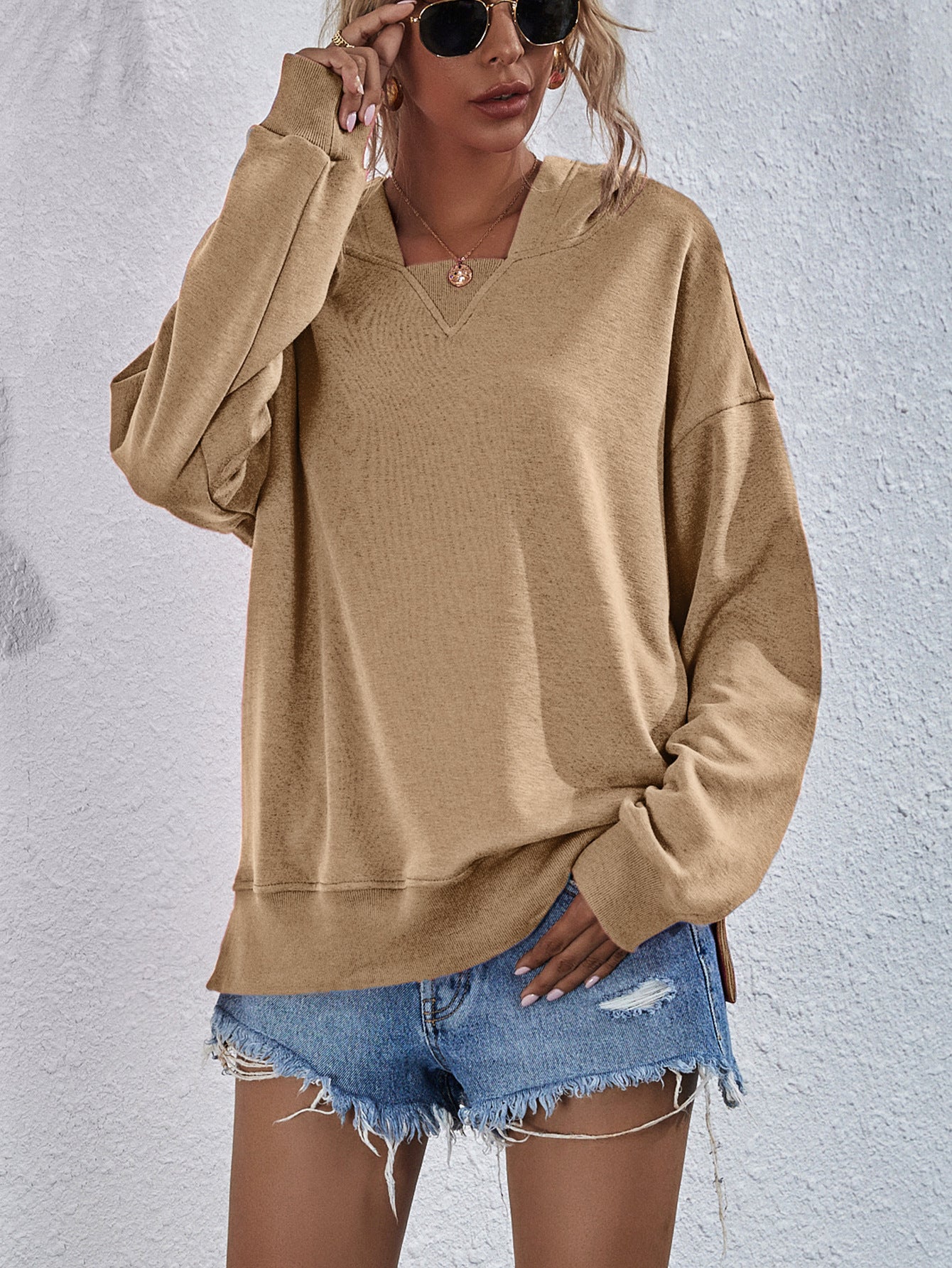 Malibu Dreams Dropped Shoulder Slit Hoodie