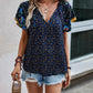 Printed Tie Neck Short Sleeve Blouse