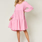 Double Take Full Size V-Neck Balloon Sleeve Tiered Dress