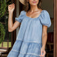 Square Neck Puff Sleeve Denim Mini Dress