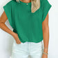 Full Size Textured Round Neck Cap Sleeve Blouse