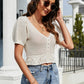 Openwork V-Neck Short Sleeve Knit Top