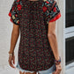 Printed Tie Neck Short Sleeve Blouse