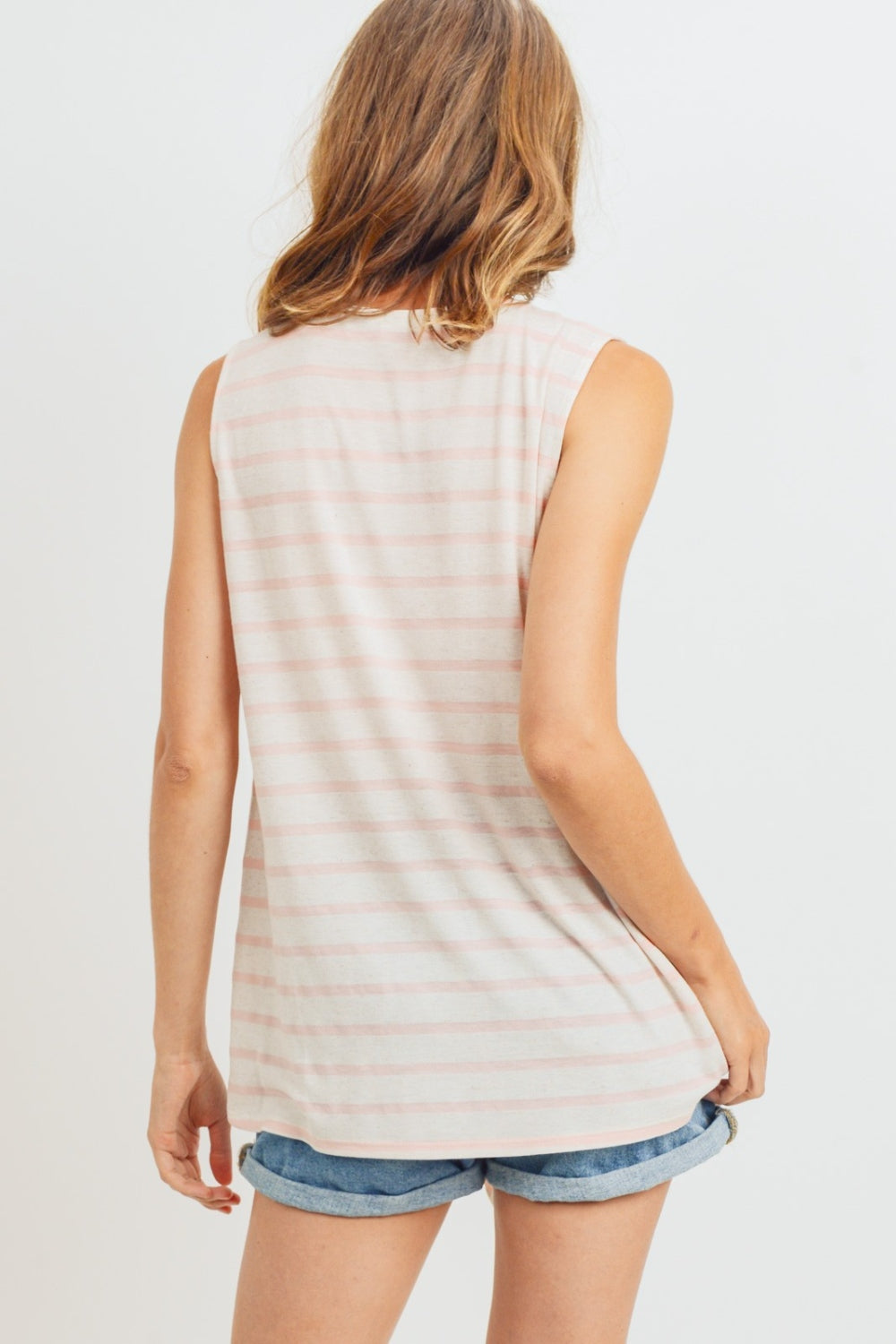 Cotton Bleu by Nu Label Sleeveless Front Tie Striped Top *