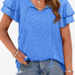Tie-Neck Layered Flutter Sleeve Blouse