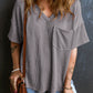 Textured V-Neck Dropped Shoulder T-Shirt