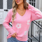 Flower V-Neck Long Sleeve Sweater