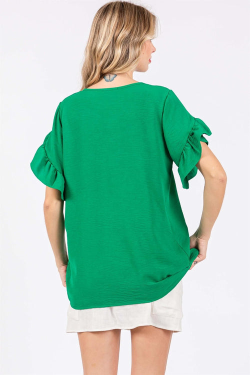 GeeGee Ruffled Short Sleeve V-Neck Blouse *