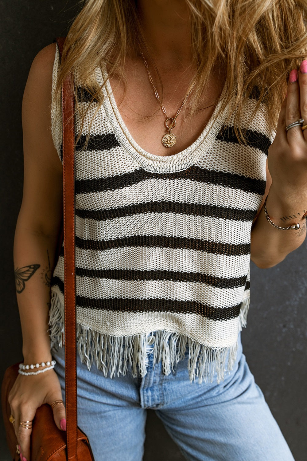 Fringe Striped Scoop Neck Tank