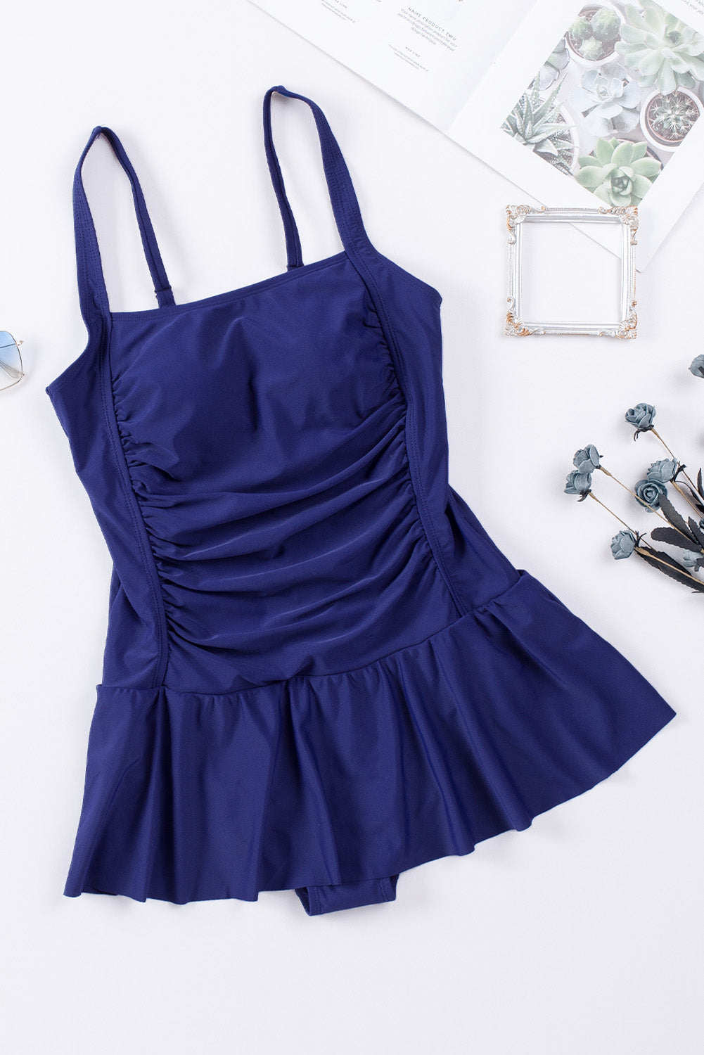 Full Size Ruched Square Neck Sleeveless One-Piece Swimwear