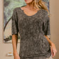 BiBi Washed Notched Short Sleeve Top - Brand BiBi