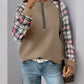 Perfee Plaid Half Zip Long Sleeve Texture Sweatshirt
