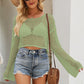 Openwork Round Neck Dropped Shoulder Knit Top