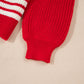 Striped Johnny Collar Long Sleeve Sweater