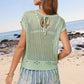 Openwork Cap Sleeve Knit Cover Up with Tassel