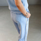 Oh Full Size Texture Contrast Trim Round Neck Top and Pants Set