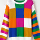 Color Block Round Neck Long Sleeve Sweater