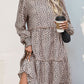 Frill Printed Mock Neck Long Sleeve Mini Dress