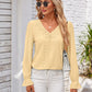 Applique V-Neck Flounce Sleeve T-Shirt