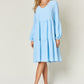 Double Take Full Size V-Neck Balloon Sleeve Tiered Dress