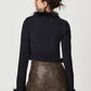 Tied Fuzzy Trim Long Sleeve Knit Cardigan
