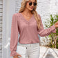 Applique V-Neck Flounce Sleeve T-Shirt