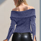 Double Take Ribbed Off-Shoulder Zip Up Long Sleeve Cardigan