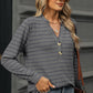 Full Size Striped Notched Long Sleeve T-Shirt