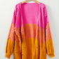 Pompom Color Block Open Front Cardigan