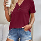 Full Size Eyelet V-Neck Short Sleeve Top