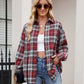 Pocketed Plaid Collared Neck Long Sleeve Shirt
