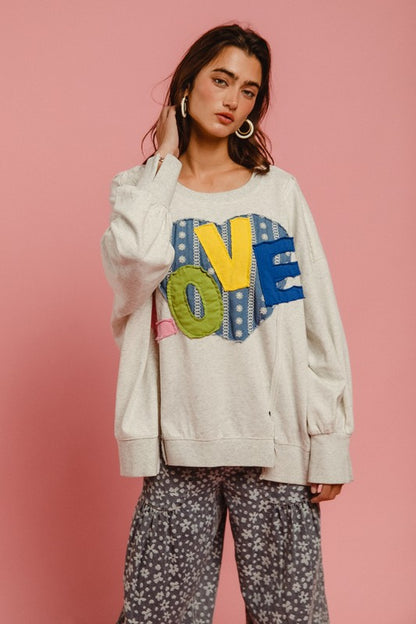 BiBi LOVE Heart Patch Slit French Terry Sweatshirt - Brand BiBi