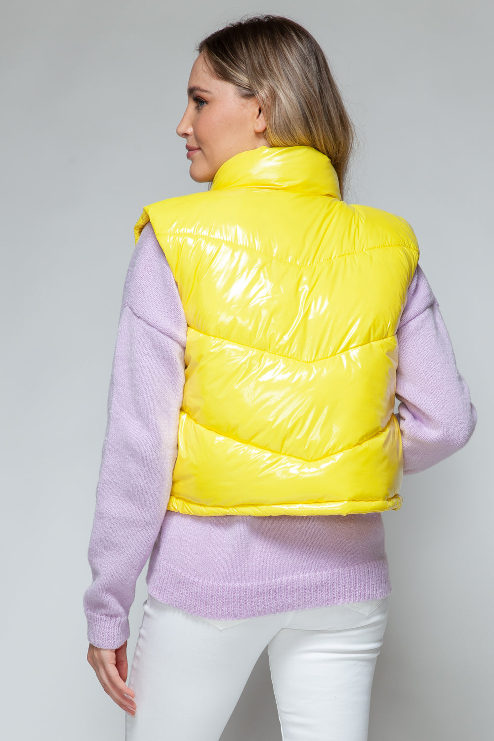 Snobbish Zip Up Turtleneck Shiny Quilted Vest *