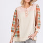 SAGE + FIG Exposed Seam Button Detail Plaid Top