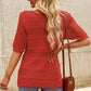 Openwork Round Neck Half Sleeve Knit Top