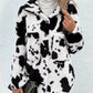 Cow Print Collared Neck Button Up Fuzzy Jacket