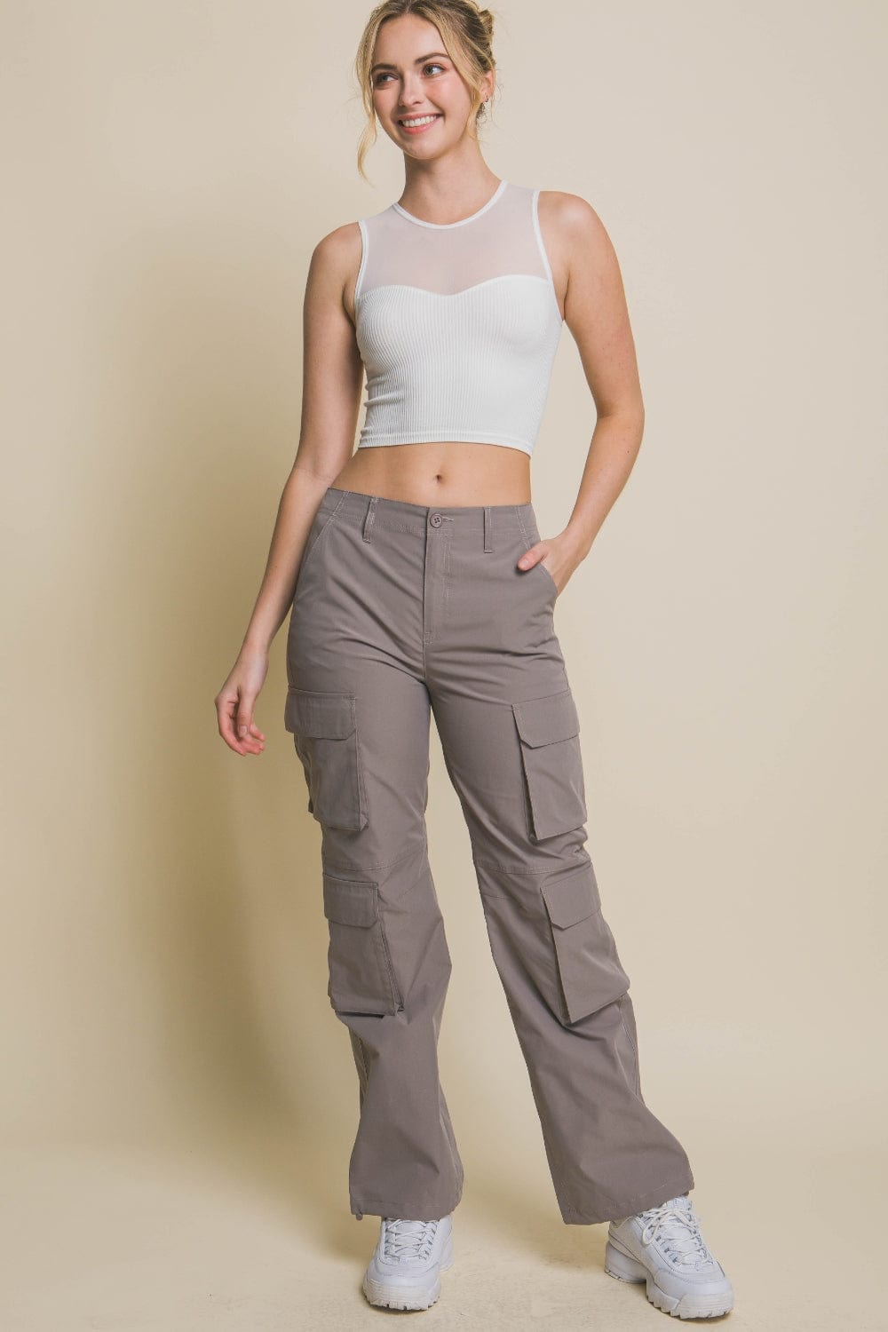 Love Tree Round Neck Ribbed Cropped Mesh Tank *