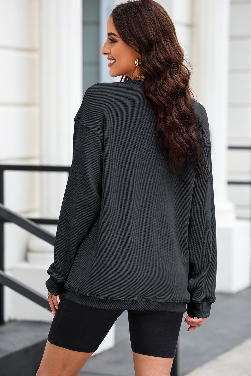 LUCKY Round Neck Dropped Shoulder Sweatshirt