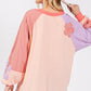 SAGE + FIG Full Size Daisy Applique Patch Color Block Long Sleeve Top