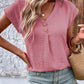 Full Size Decorative Button V-Neck Short Sleeve Blouse