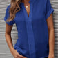 Full Size Notched Short Sleeve Blouse